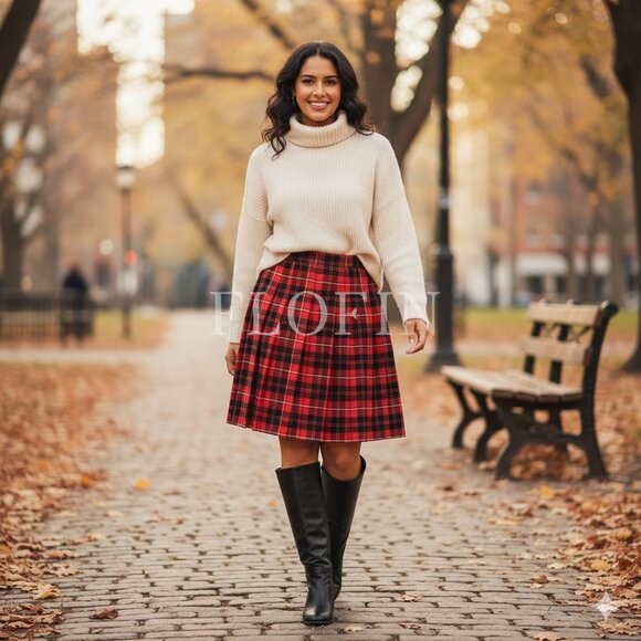 Red Plaid Women's Skirt size 10 made in Britain 100 wool - Picture 1 of 5
